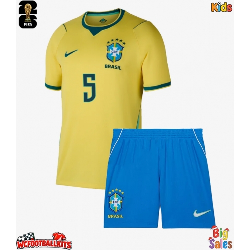 Brazil Casemiro #5 Replica Home Stadium Kit for Kids World Cup 2026 Short Sleeve (+ pants)
